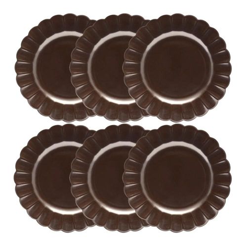 Jogo 6 Pratos Rasos Porcelana Oxford Flora Anis 27,5 Cm: Marrom Metalizado Jogo 6 Pratos Rasos Porcelana Oxford Flora Anis 27,5 Cm: Marrom Metalizado