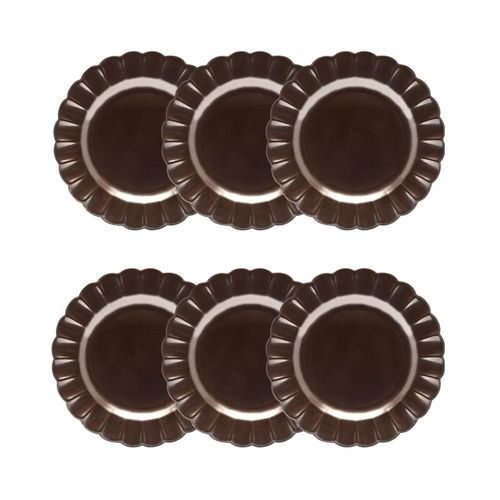 Jogo 6 Pratos Sobremesa Porcelana Oxford Flora Anis 22 Cm: Marrom Metalizado