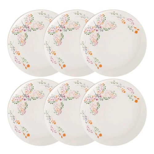 Jogo 6 Pratos Rasos Cerâmica Oxford Unni Jardim Secreto 26 Cm: Afeto