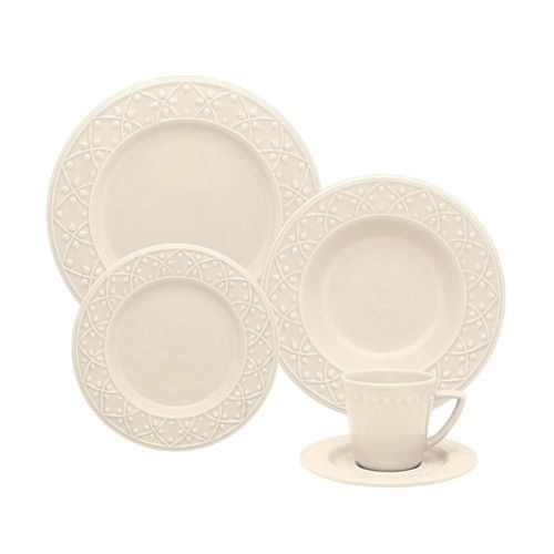 Jogo de Jantar Chá 30 Pçs Cerâmica Oxford Mendi Marfim Relevo Jogo de Jantar Chá 30 Pçs Cerâmica Oxford Mendi Marfim Relevo