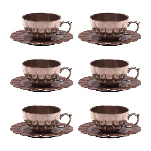 Jogo 6 Xícaras Chá Porcelana Oxford Flora Anis 220 Ml: Marrom Metalizado Jogo 6 Xícaras Chá Porcelana Oxford Flora Anis 220 Ml: Marrom Metalizado