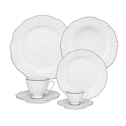 Jogo de Jantar Chá Café 42 Pçs Porcelana Oxford Soleil Victória Ouro
