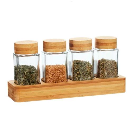 Porta-condimentos em bambu e vidro Kenya 5 peças 100ml
