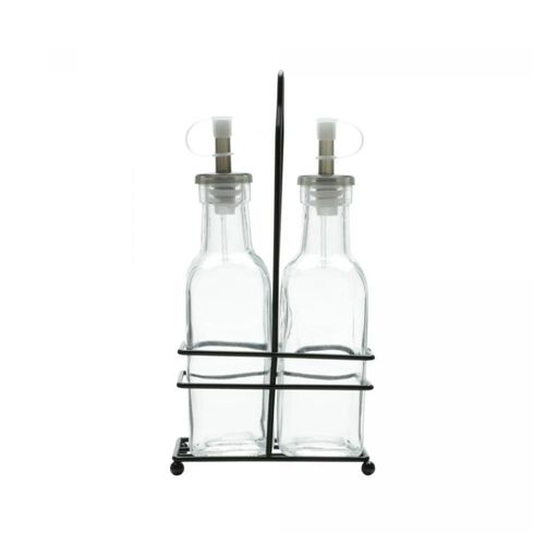 Jogo de galheteiro em vidro com suporte metal 200ml Lyor 2 peças Jogo de galheteiro em vidro com suporte metal 200ml Lyor 2 peças