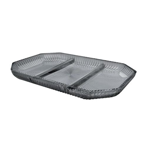 Petisqueira com 3 divisórias em cristal L'Hermitage Cameratta 21,6x14,2x2cm fumê