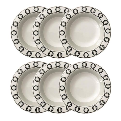 Jogo de pratos fundos em porcelana Strauss Rings 6 peças