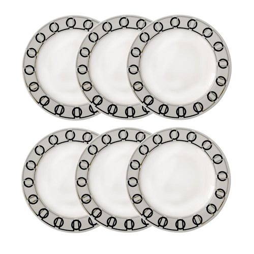 Jogo de pratos sobremesa em porcelana Strauss Rings 23cm 6 peças