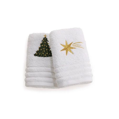 Jogo lavabo Trussardi Natale 2 peças 30x50cm Branco Bordado Jogo lavabo Trussardi Natale 2 peças 30x50cm Branco Bordado