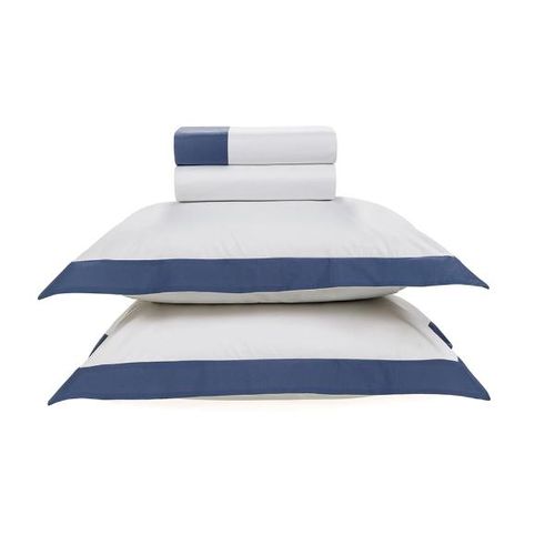 Jogo de lençol Trussardi Olga 200 fios 100% Algodão King Branco/Adriático Jogo de lençol Trussardi Olga 200 fios 100% Algodão King Branco/Adriático