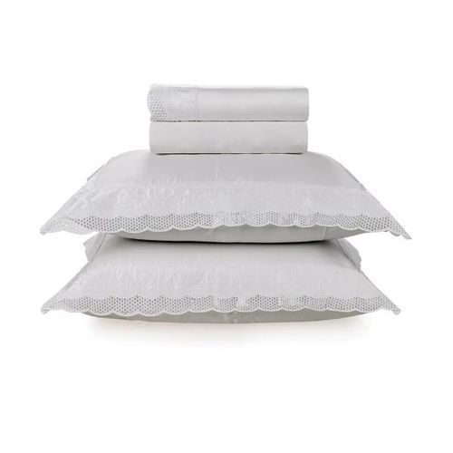 Jogo de lençol Trussardi Cristina 600 fios 100% Algodão Queen Branco/Branco