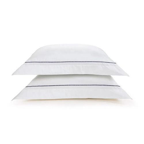 Jogo de fronhas 2 peças Trussardi Cammillo 50cmx70cm 100% Algodão Branco/Marinho