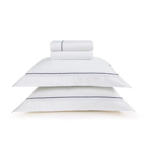 Jogo de lençol Trussardi Cammillo 200 fios 100% Algodão King Branco/Marinho