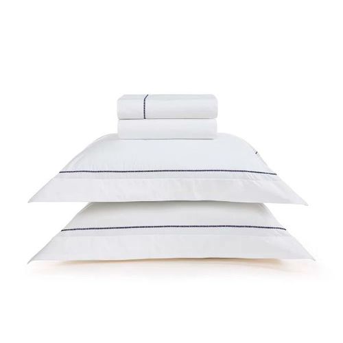 Jogo de lençol Trussardi Cammillo 200 fios 100% Algodão Casal Branco/Marinho