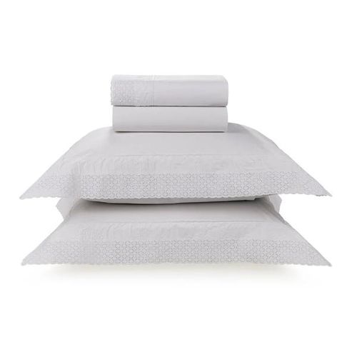 Jogo de lençol Trussardi Mompiano 200 fios 100% Algodão Casal Branco/Branco Jogo de lençol Trussardi Mompiano 200 fios 100% Algodão Casal Branco/Branco