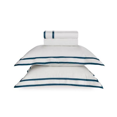 Jogo de lençol Trussardi Castello 300 fios 100% Algodão Queen Branco/Marinho