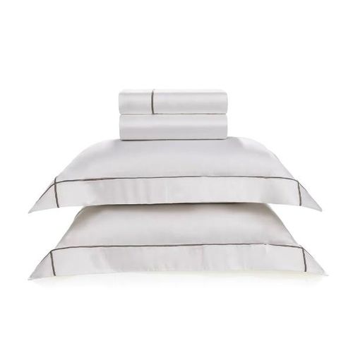 Jogo de lençol Trussardi Girelli 300 fios 100% Algodão Casal Branco/Nocciola Jogo de lençol Trussardi Girelli 300 fios 100% Algodão Casal Branco/Nocciola