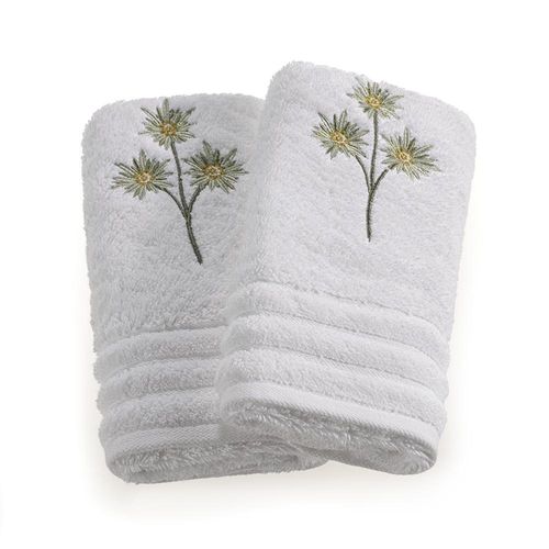 Jogo de lavabo Trussardi Stella 2 peças 30cmx50cm em algodão Branco e Bordado