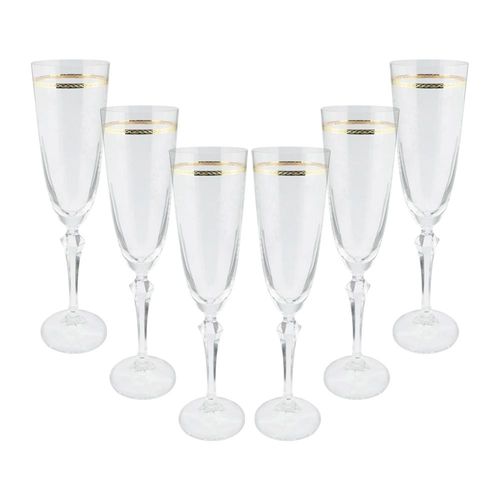 Jogo de taças champanhe cristal ecológico Elizabeth 200ml 6 peças gold rim Jogo de taças champanhe cristal ecológico Elizabeth 200ml 6 peças gold rim