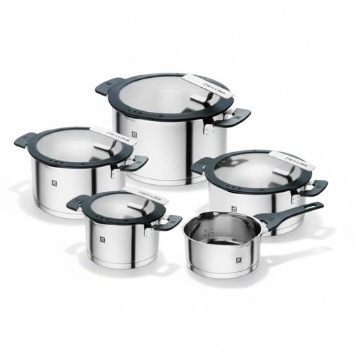 Jogo de Panelas em Aço Inox Zwilling Simplify 5 Peças com Suporte de Tampa e Escoamento Integrado Jogo de Panelas em Aço Inox Zwilling Simplify 5 Peças com Suporte de Tampa e Escoamento Integrado