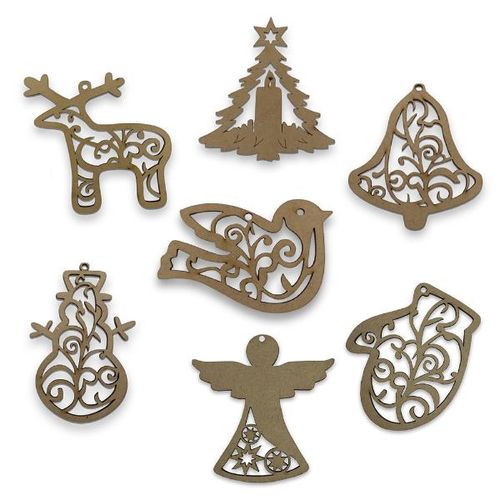 Kit Pingente Formas Vazadas 7 peças madeira Kit Pingente Formas Vazadas 7 peças madeira