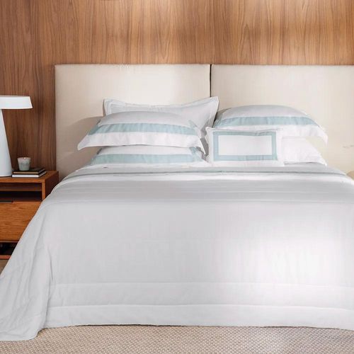 Jogo de Cama King Trussardi Rivus em Linho e Algodão Branco e Azul: Elegância Master e Descanso Nobre